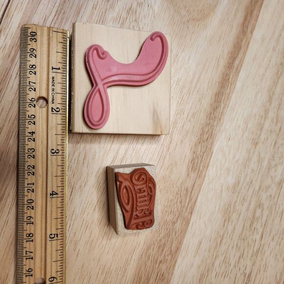 L Laurie Rubber Stamp Set • 2 Wood Mounted Stamps • Arts & Crafts - Picture 4 of 5